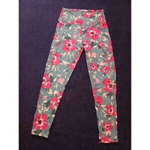 NicoleMiller Sport Blue Hawaiian Pattern Pink Tropical Legging Yoga Pants S NWOT